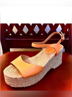 ANTONIO MELANI Cavaaa Espadrille Platform Wedge Sandal Cantaloupe 8.5 NWOB